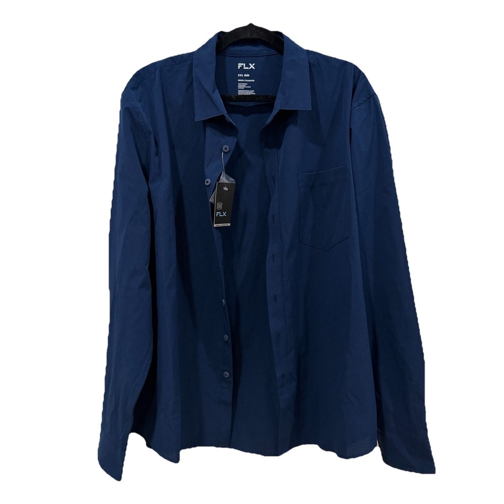 Men's FLX Button Down Blue Xxl 2XL SLIM URBAN Long Sleeve Collar
